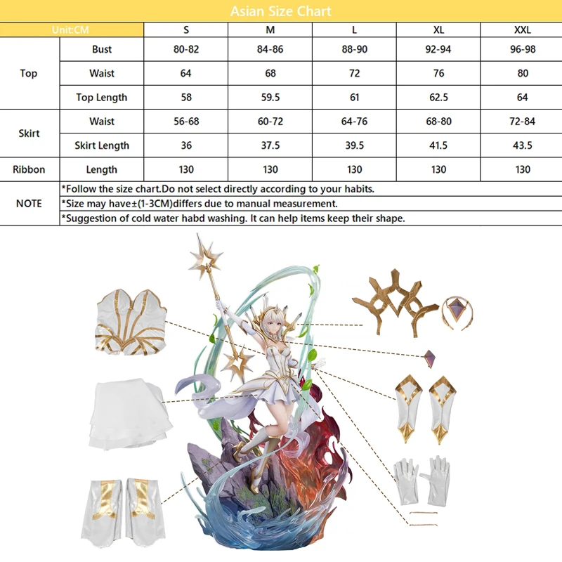 ROLECOS Game LOL Elementalist Lux Classic Cosplay Costume Game LOL Lux Skin Women White Evening Dress Halloween Full Set