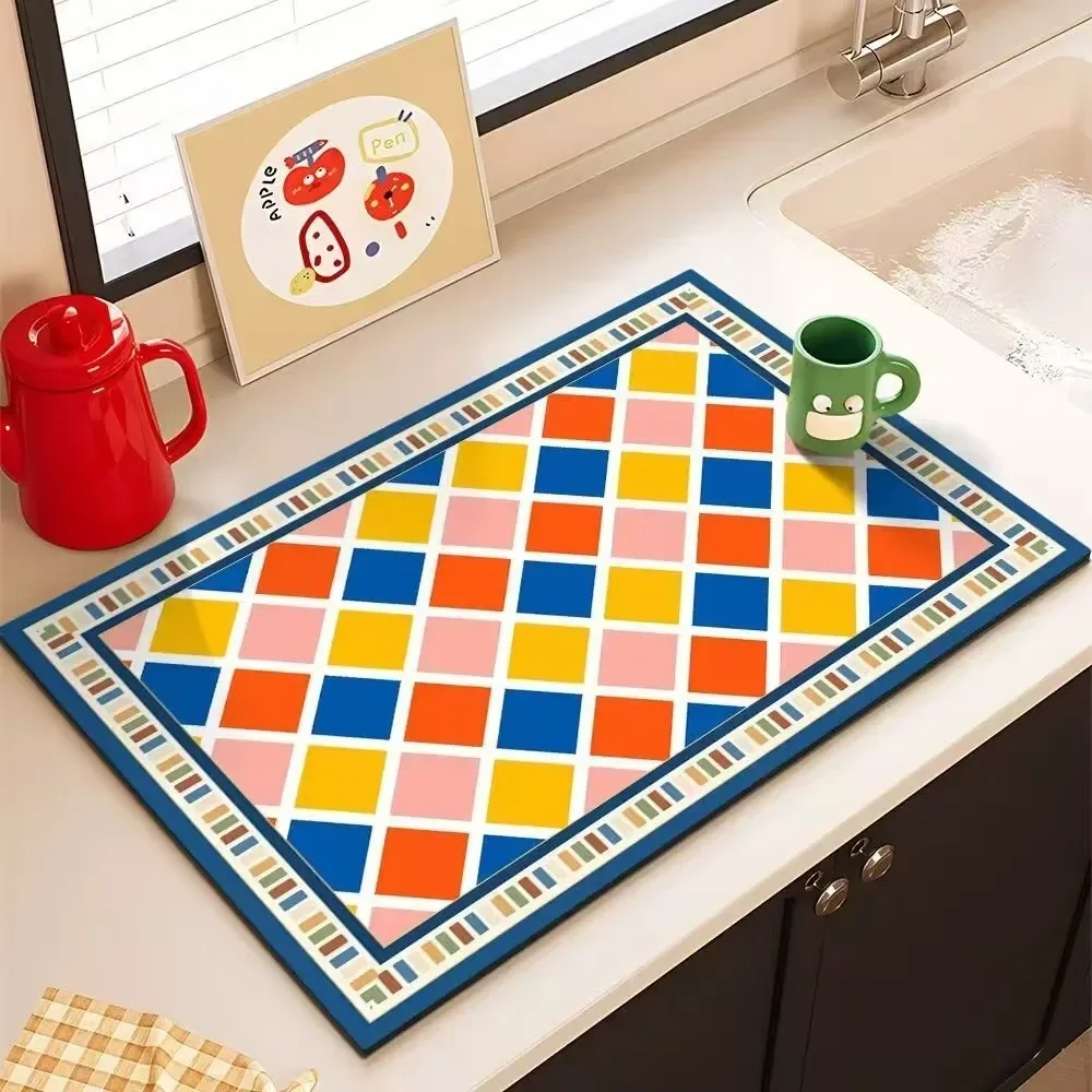 Geometric Pattern Drain Pad Kitchen Countertop Drain Pad Diatomaceous Earth Absorbent Pad Tableware Bowl Plate Dining Mat