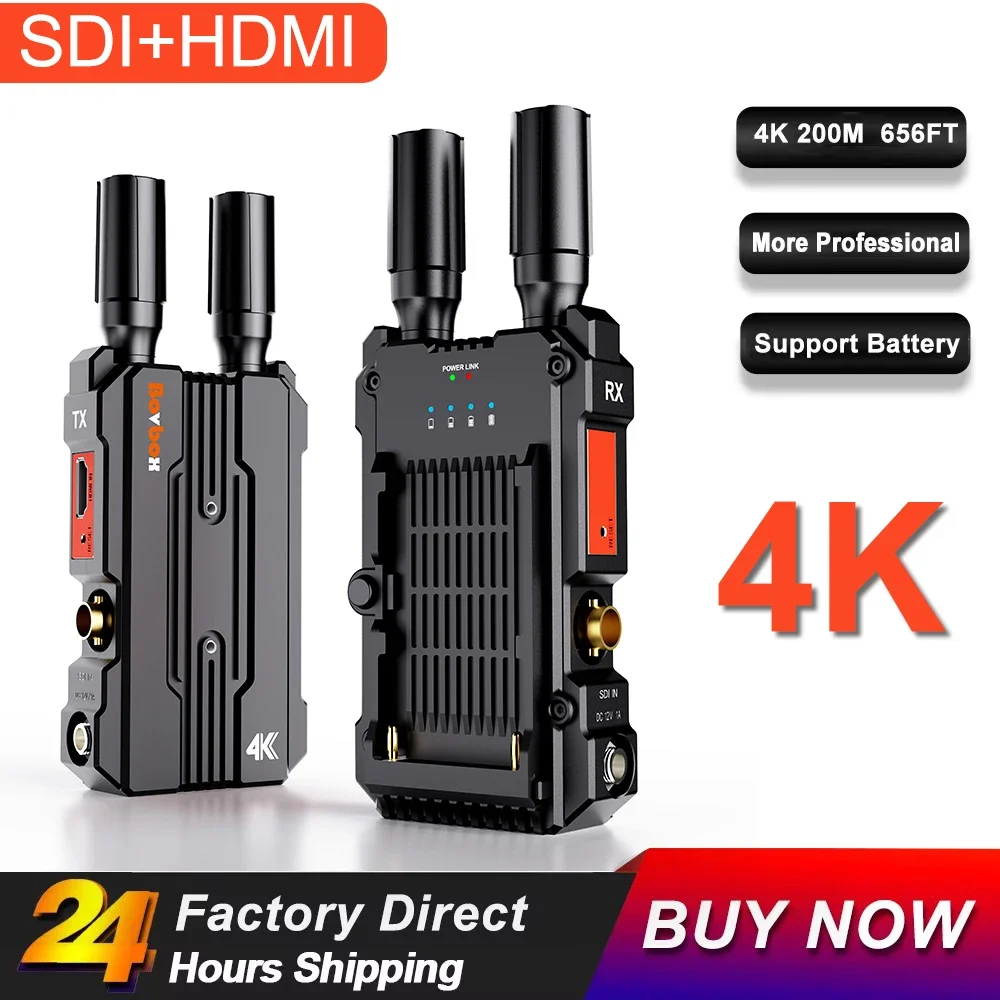 4K Wireless SDI HDMI Extender Video Transmitter and Receiver 1080P 200m for Camera Live Streaming Laptop PC TV Support Battery