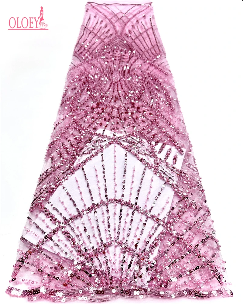 

African French Sequined Lace Fabrics 2026 High Quality Tulle Lace Nigerian Beaded Embroidered Dress Material For Party Wedding