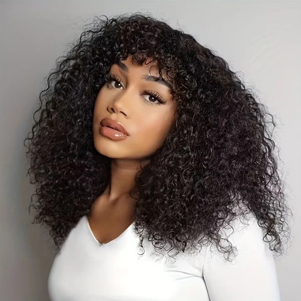 Curly Human Hair Wigs For Women Human Hair Bob Wig Kinky Curly Wig With Bangs Perruque Cheveux Humain Full Machine Made Wig