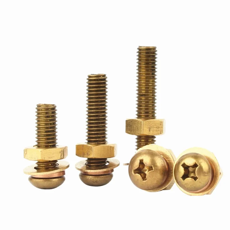 2-20Pcs M3 M4 M5 M6 M8 Copper screw nut set copper round head combination brass all-copper plate head Cross machine tooth screw