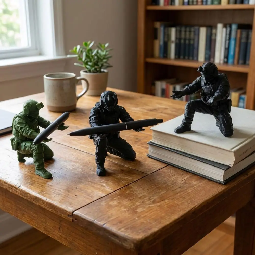 Unique Soldier Pen Holder Plastic Stationery Warrior Ornament Special Forces Figure Pencils Desk Organizer Desktop Decor