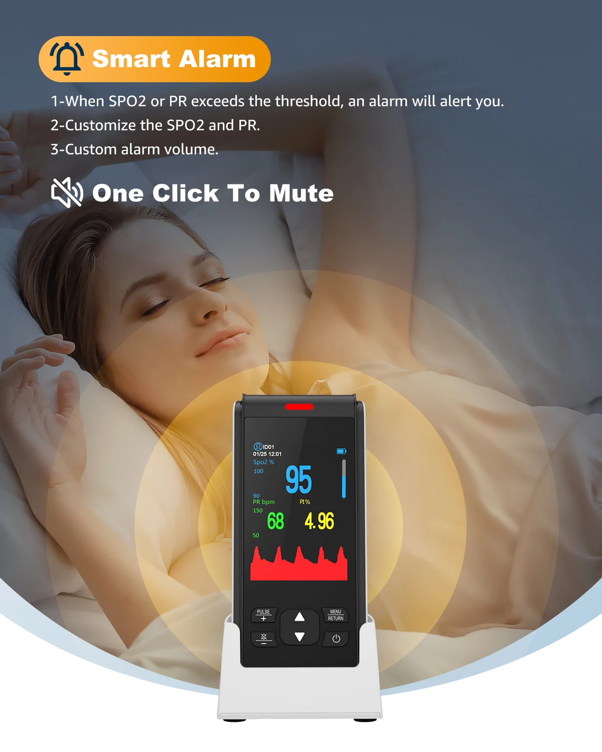 HealthTree Rechargeable Handheld Pulse Oximeter Oximetry Blood Oxygen Heart Rate Monitor Bluetooth APP Control