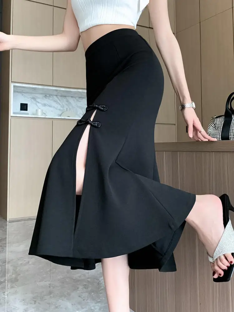 

2024 New Spring Summer Women Mid-length Skirts Korean Elegant High Waist Female Skirt Ladies Pink Fashion Mermaid Skirt