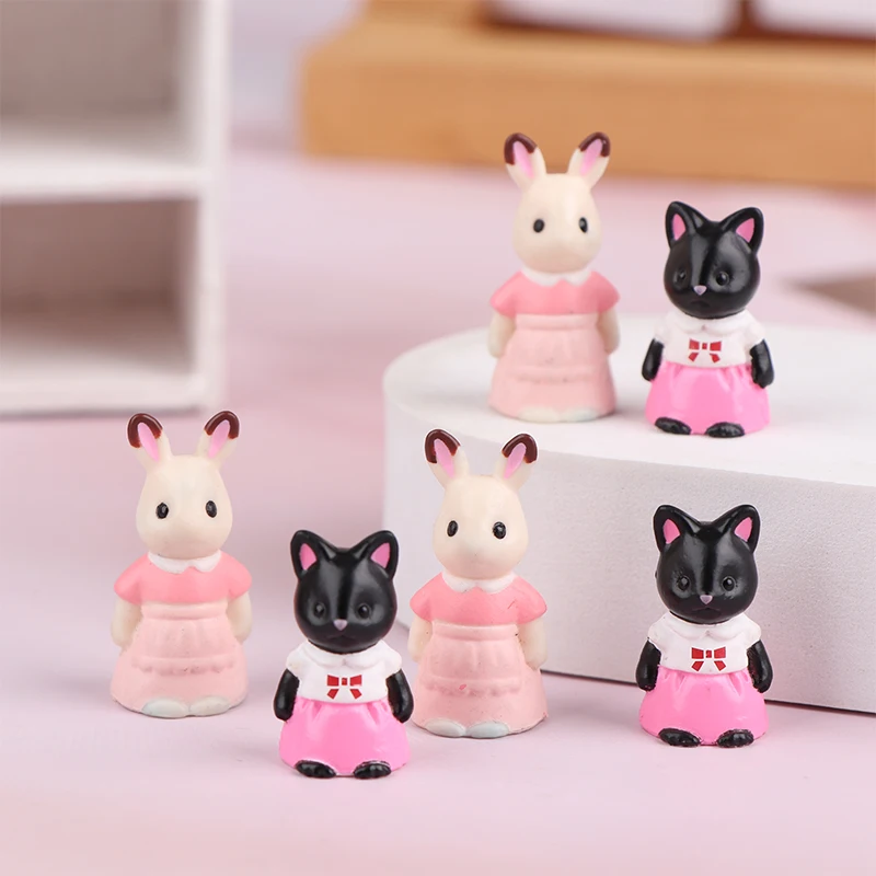 Cute Forest Animal Family Rabbit Kitten Figures Dollhouse Mini Ornaments Dollhouse Animal Figures Collectible Toys Kid Gifts