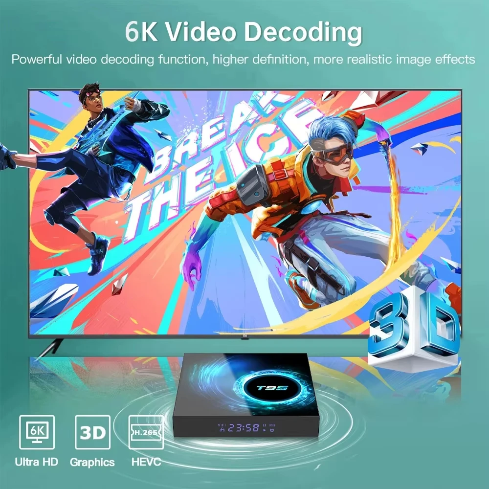 صندوق التلفزيون الذكي Android 14 T95 6K Allwinnerh616 مشغل الوسائط المزدوج واي فاي بلوتوث 5.4 مع جهاز التحكم عن بعد دعم Google Voice Set Top Box #3