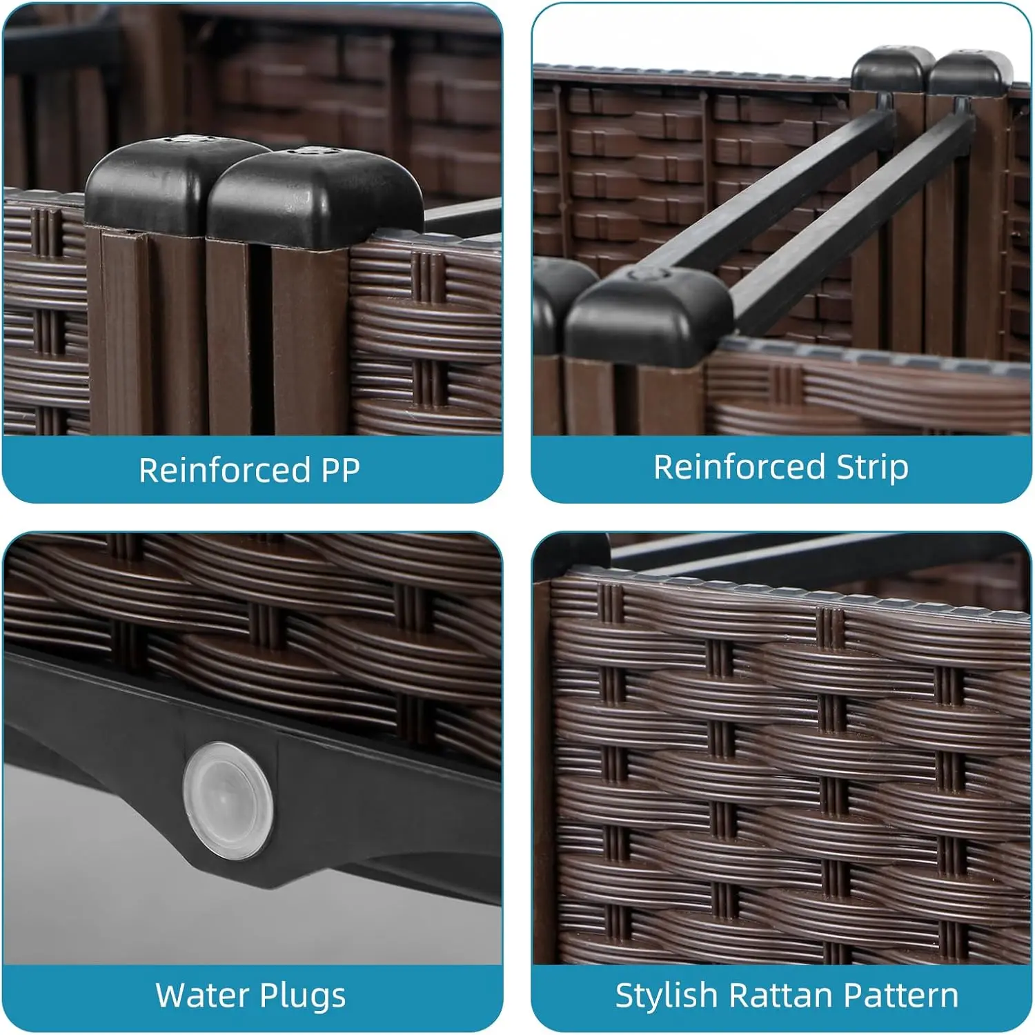 Outdoor Gardening Rattan Planter, Natural Color, Self-Watering and Rectangular Design view 6