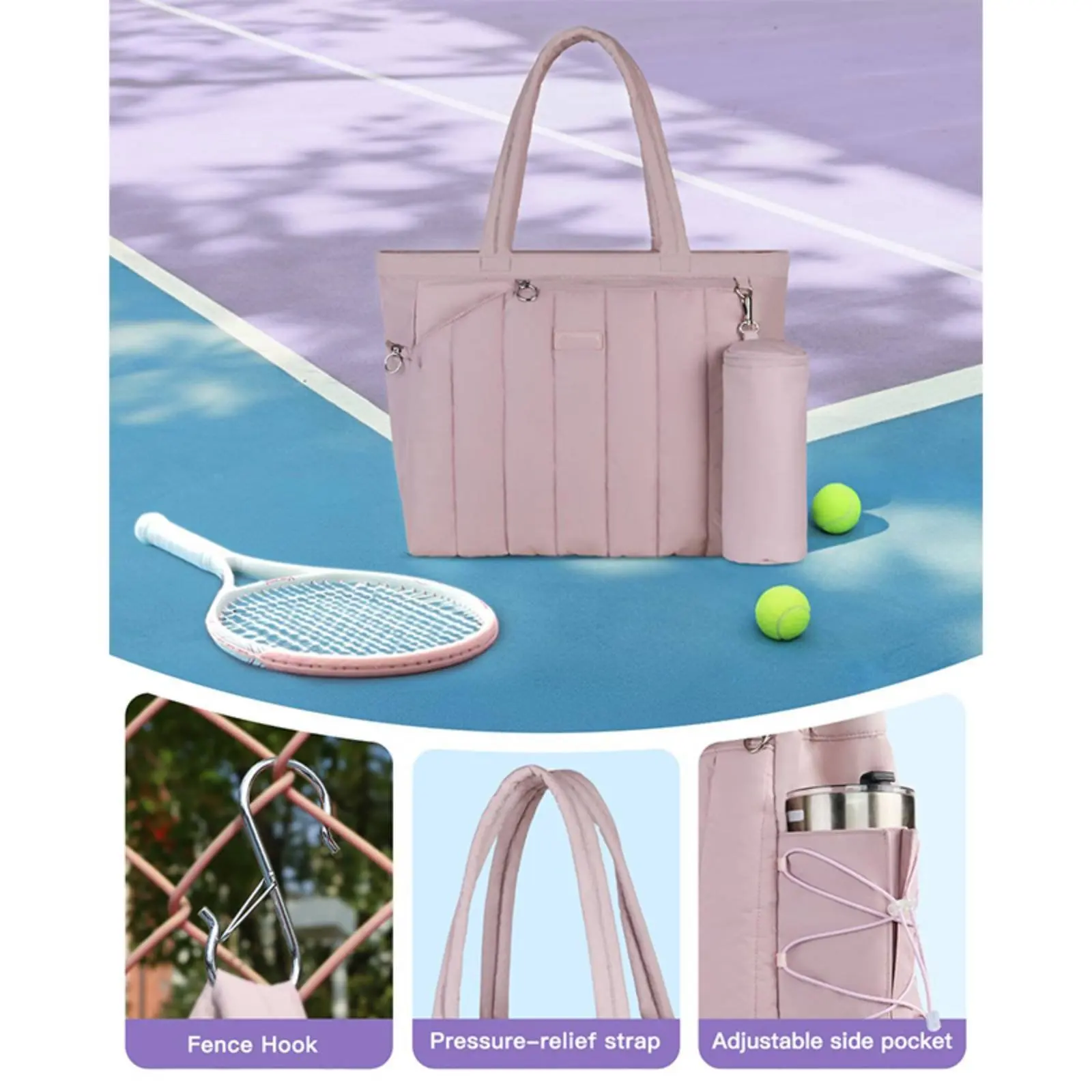 

Pickleball Shoulder Bag Multiple Pockets Pickleball Paddle Bag Large Capacity Sports Tote Lightweight Racket Carrier for Gym