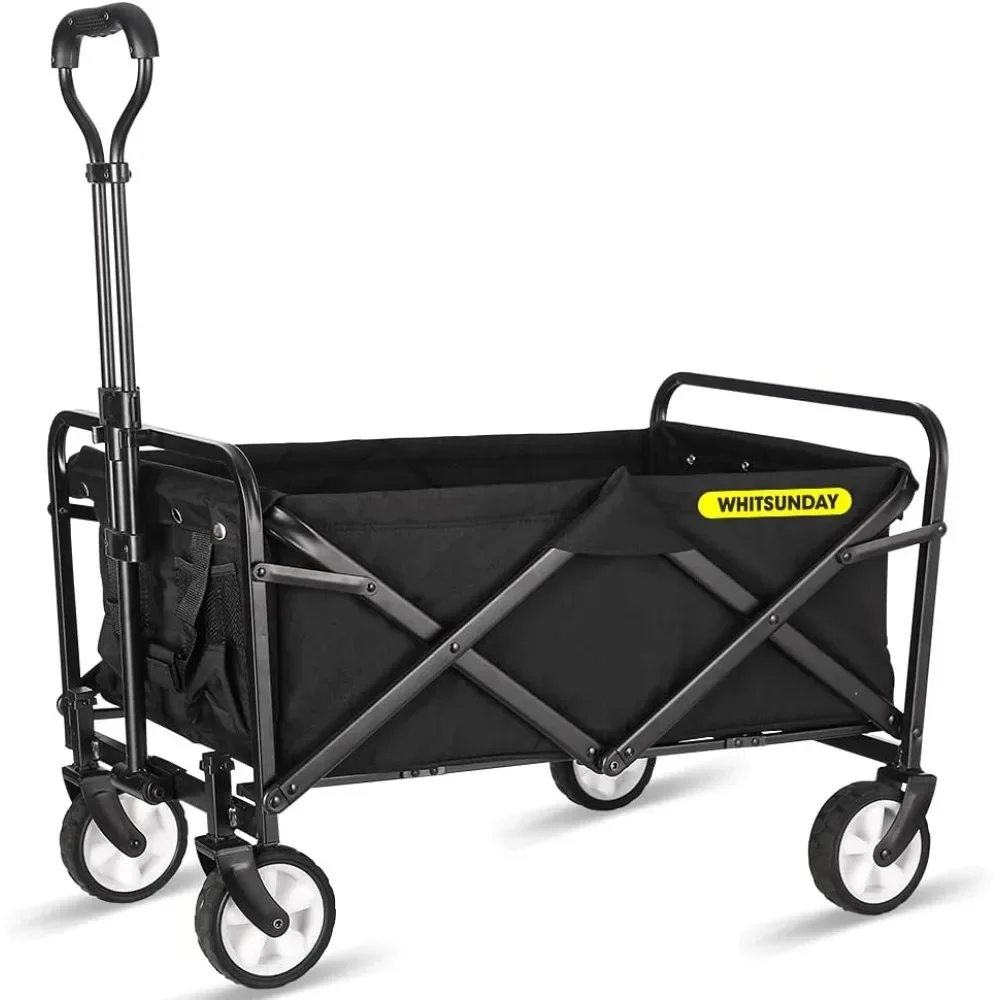 

Collapsible Folding Garden Outdoor Park Utility Wagon Picnic Camping Cart 5“ Solid Rubber Wheels (Black, M-Foldable)