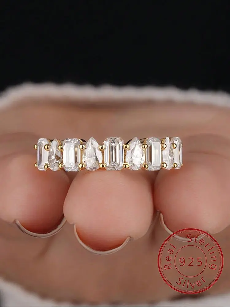 Wunderschöner klassischer rechteckiger Birnen-Zirkon-Ring aus 925er-Sterlingsilber für Damen, Verlobung, Hochzeit, modisch, hochwertiger edler Schmuck