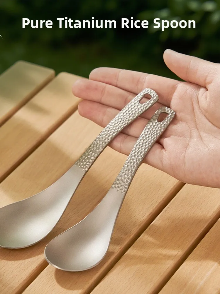 

Portable Pure Titanium Spoon Outdoor Camping Titanium Metal Soup Spoon Home Use Rice Spoon Picnic Dining Utensils