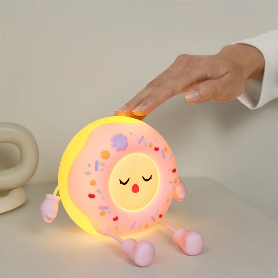 Cute Led Night Light Rechargeable USB Table Desk Lamp Birthday Child Gift Decoration for Bedroom Bedside Donut Cake Nightlight