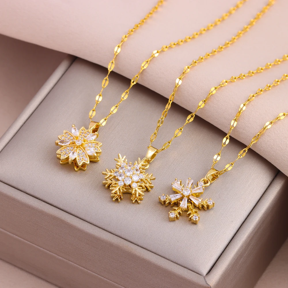 New In Fashion 18K Gold Plated Lucky Rotatable Series Pendant Necklaces For Women Female Stainless Steel Clavicle Chain Jewelry