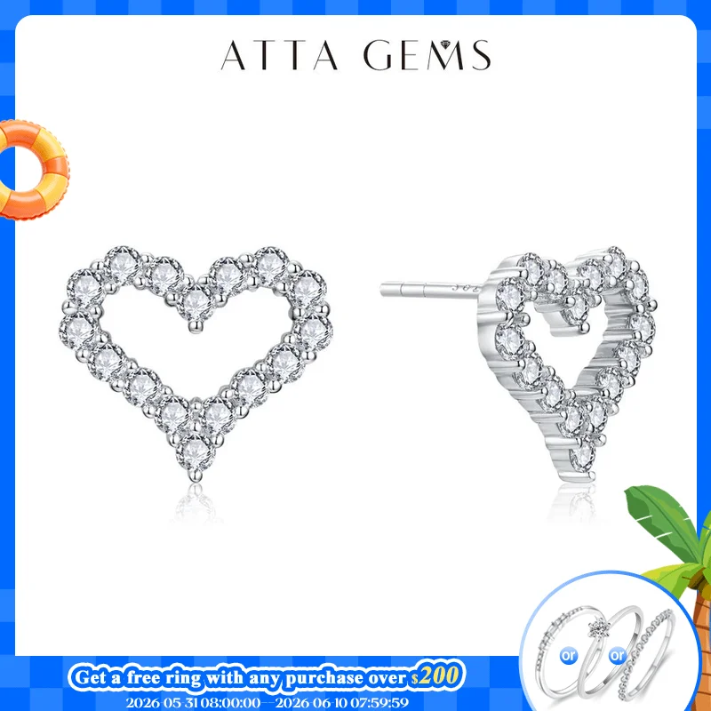 

ATTAGEMS S925 Silver Hollow Heart Moissanite Earrings for Women Charm Love Anniversary Jewelry Elegant Birthday Gifts Certified