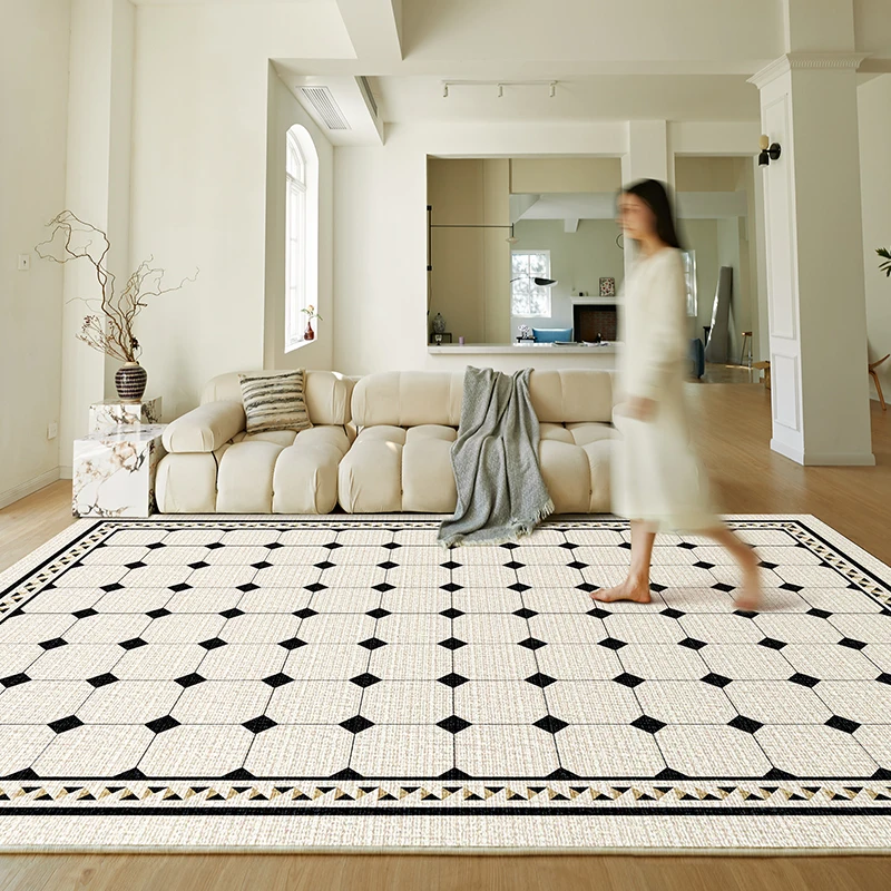 Checkerboard Living Room Decoration Carpet Home Non-slip Rug French Style Rugs for Bedroom Large Area lounge Thickened Floor Mat