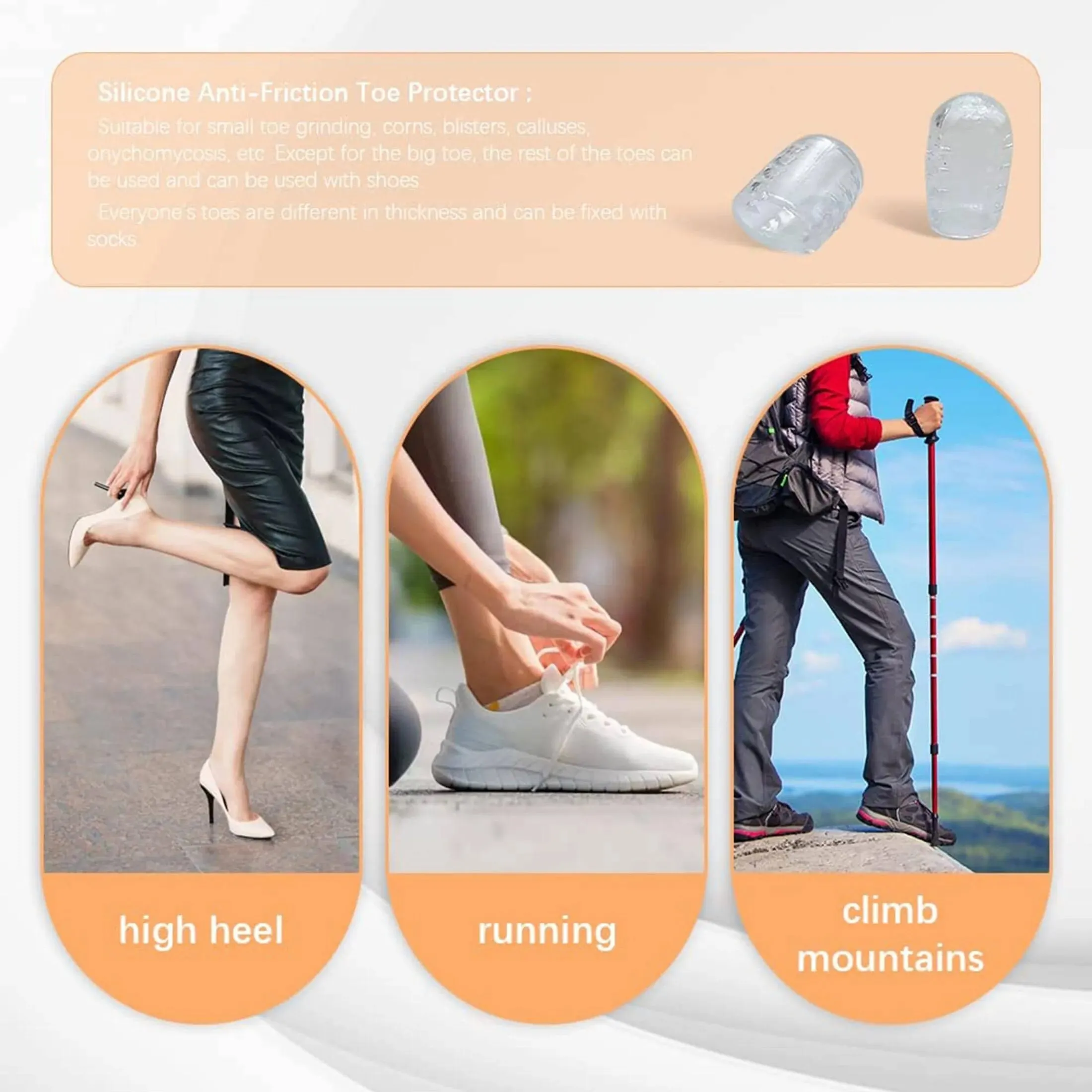 20pcs Transparent Breathable Silicone Toe Protectors Prevent Blisters, Calluses And Corn, Comfortable With High Elasticity