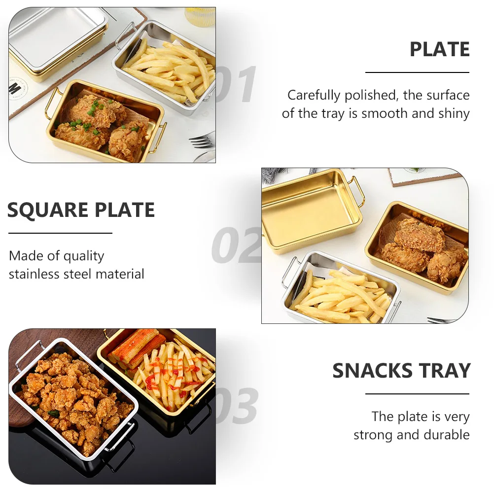 

1Pcs Square Stainless Steel Double Ears Food Tray Snacks Candy Serving Plate Bbq Picnic Square Plate Food Serving Tray