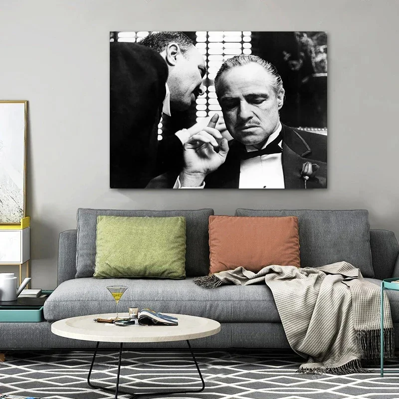 Classic Movie Gangster Godfather Canvas Painting Black White Character Poster Prints Wall Art Picture for Living Room Home Decor