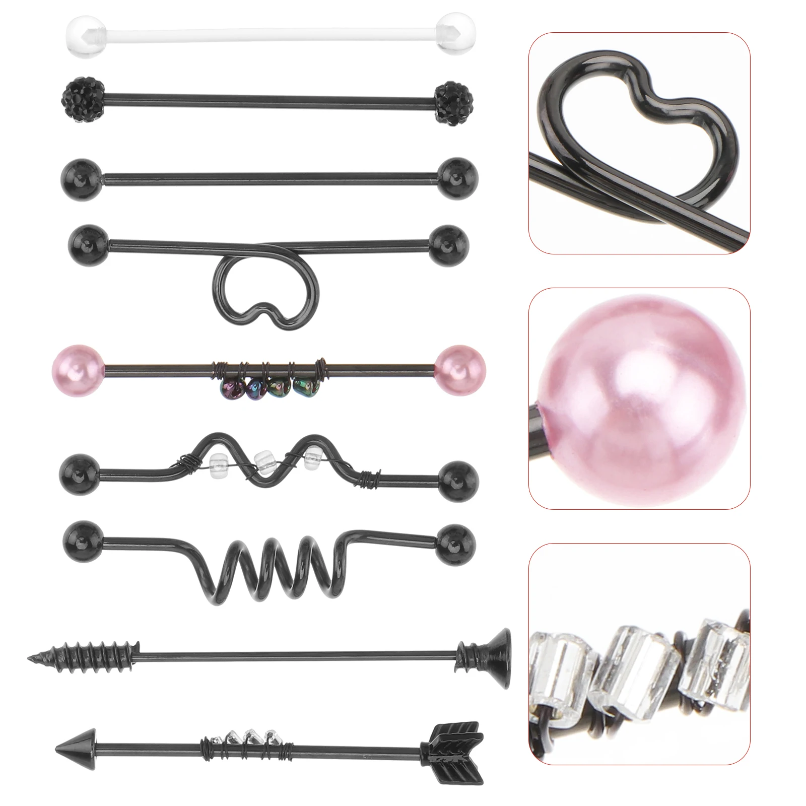 

9pcs Durable Elegant Ear Studs Industrial Earrings Long Piercing Set Comfortable Party Dance Accessories Fashion Ear Decor Gift