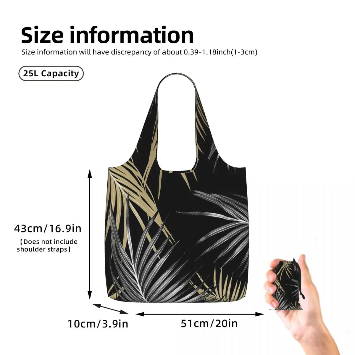 Gold Gray Palm Leaves Dream Shopping Tote Bag Canvas Large Capacity Shoulder Bags Shopper Grocery Handbag for Women