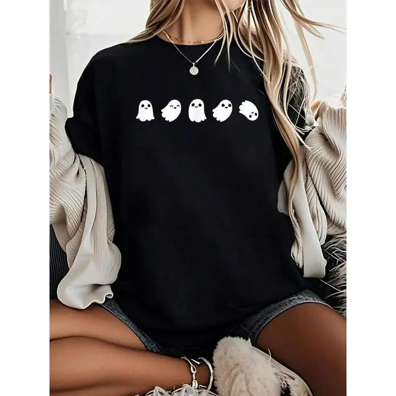 

Cute Ghost Print Sweatshirt - Kawaii Spooky Season Pullover, Halloween Gothic Oversized Crewneck for Women
