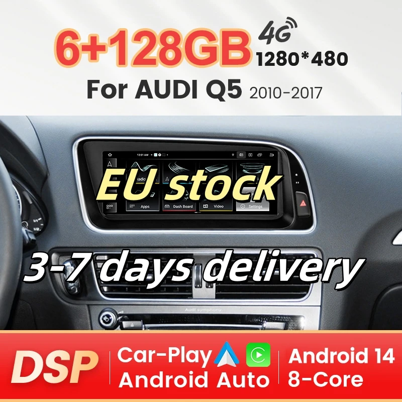 MEKEDE Android 14 Für Audi Q5 2008-2017 Auto Radio Bildschirm Drahtlose Carplay BT GPS Navigation Stereo 4G WiFi DSP Multimedia Player