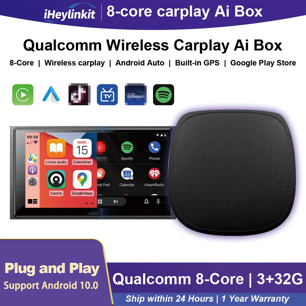 Wireless Carplay ai Box 4+64G Car Android Box Multimedia Plug and Play support Youtube Netfix for Benz Audi VW Kia Toyota