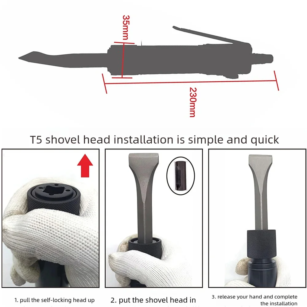 T5 Straight Type Pneumatic Shovel Air Hammer Industrial Powerful Handle Straight Type Air Chisel Pneumatic Hammer Shovel Tool