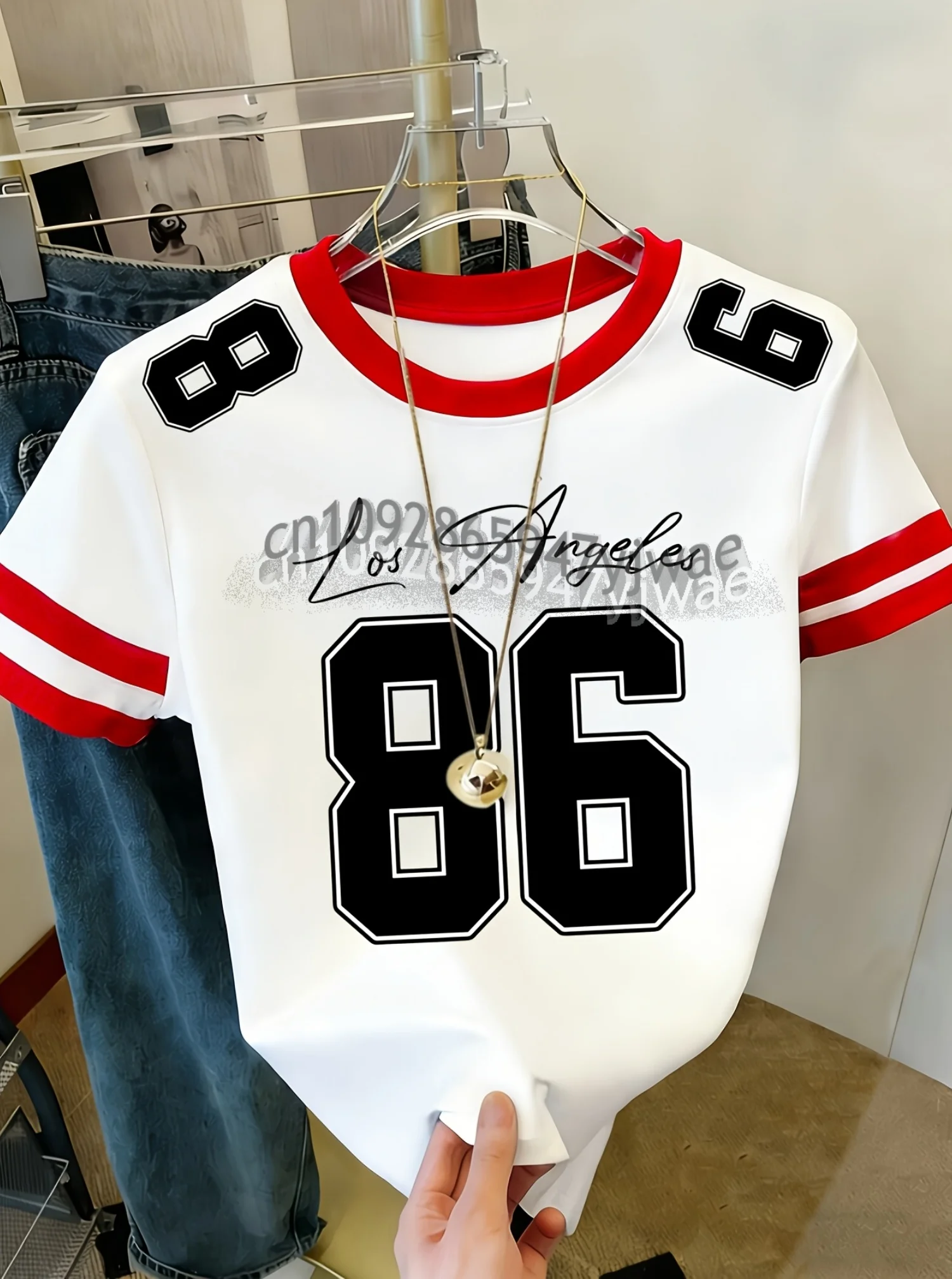 

Womens MEN Short Sleeve STRIPE LOS ANGELES NO.86 Print T-Shirt Girl Round Neck Tee Outdoor Sports plus-size women's clothing