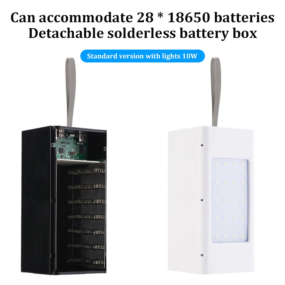 10W DIY Power Bank Case 28 Slot 18650 Batteries Powerbank Holder Mobile Power Supply Housing With Camping Light Charging Station