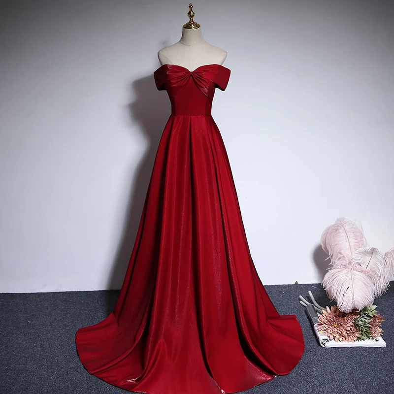 

Slimming Red Long Wedding Dr New 2024 One oulder Return Home Evening Gown for Bride Women's Faion Korean Sle ort S...