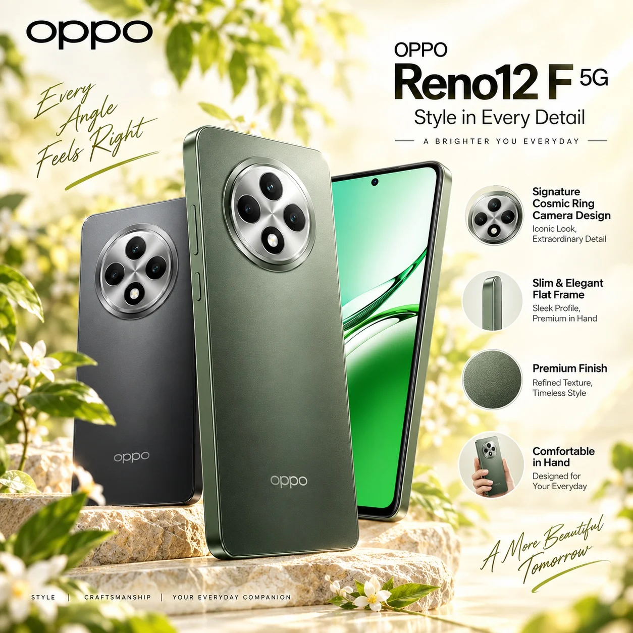 OPPO Reno12 F 5G 12GB+512GB Dimensity 6300 120Hz OLED 50MP AI Camera 5000mAh 45W SUPERVOOC Fast Charge Smartphone NFC IP64 Phone