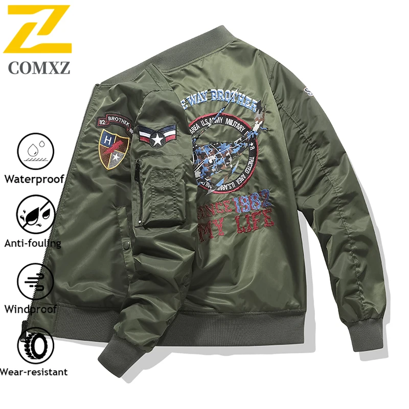 Jaket Bomber Militer Pria Musim Semi Musim Gugur Tahan Air Tahan Angin Bisbol Gaya Amerika Pakaian Kerja Antik Antilembap