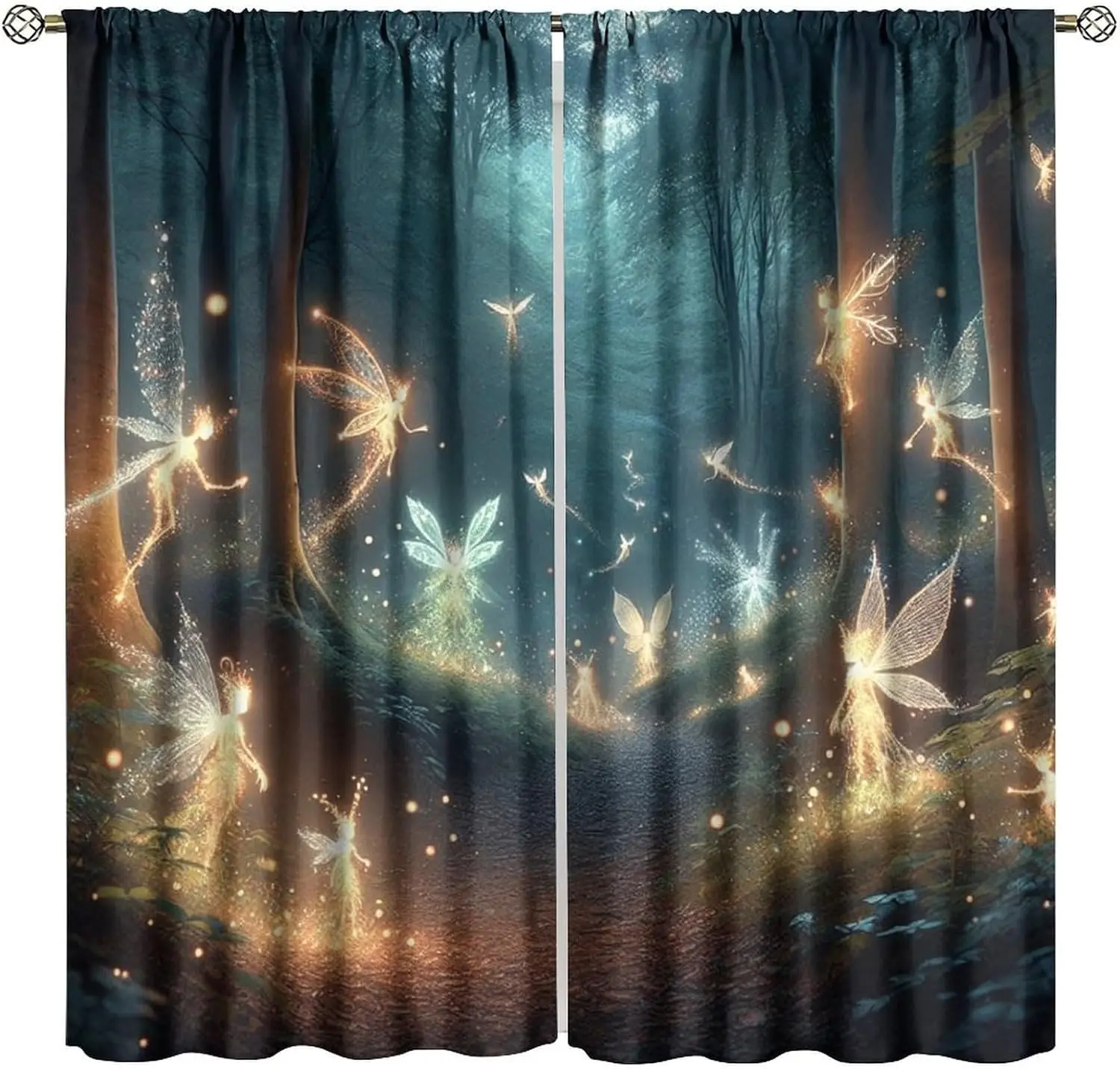 Mystical Fairy Glow Curtain Polyester Drapes Dark Forest Magical Window Curtains for Bedroom Living Room Home Decor