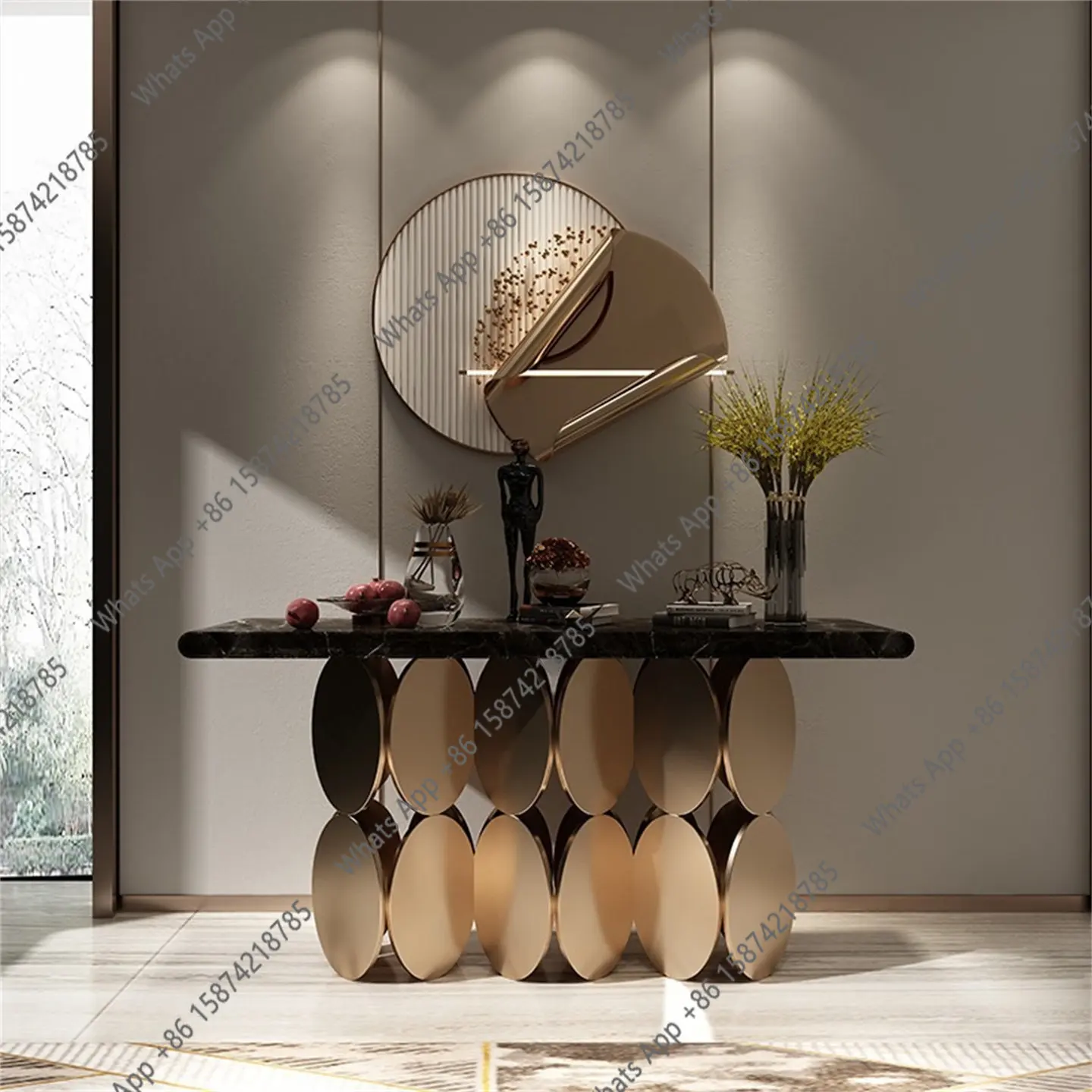 entrance table Designer marble entrance table against the wall After entering the entrance hall, modern simple end view table