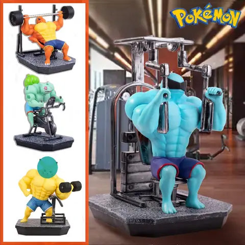 Figurines de gymnastique Pokemon, dessin animé Fitness Muscle Man, figurine d'action Charmander Bulbasuar Squirtle Gengar, modèle adapté, jouets animés