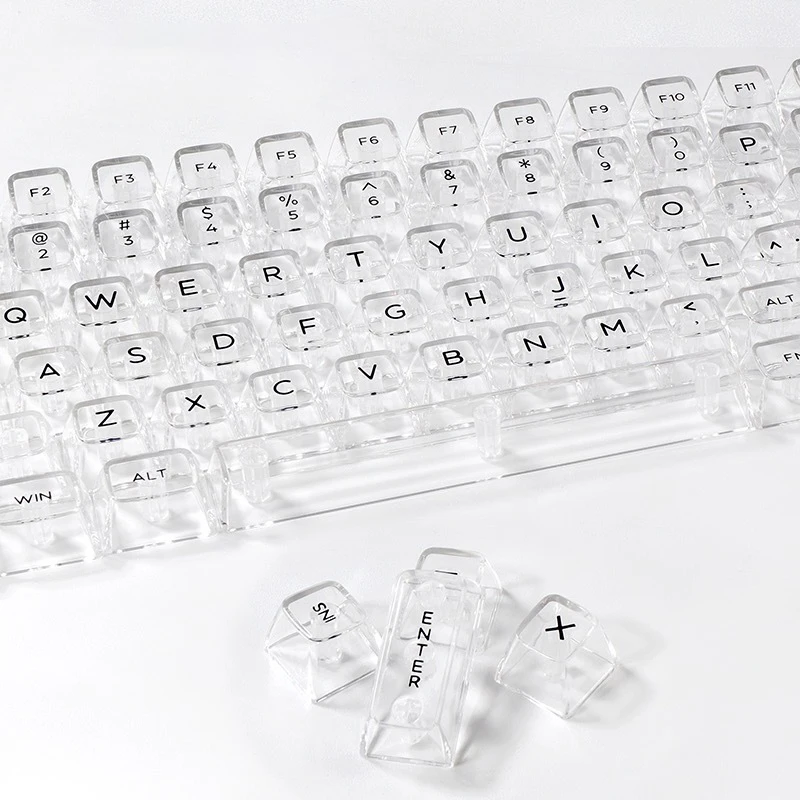 

132 Keys Crystal PC Transparent Keycaps For MX Switch Mechanical Keyboard RGB Gaming Backlit Keycap Black Key Caps DIY Key Cap