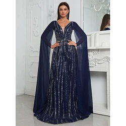 Women's Clothing V Neck Sequin Backless Sexy Formal Occasion Evening Party wear Cocktail Prom Maxi dress