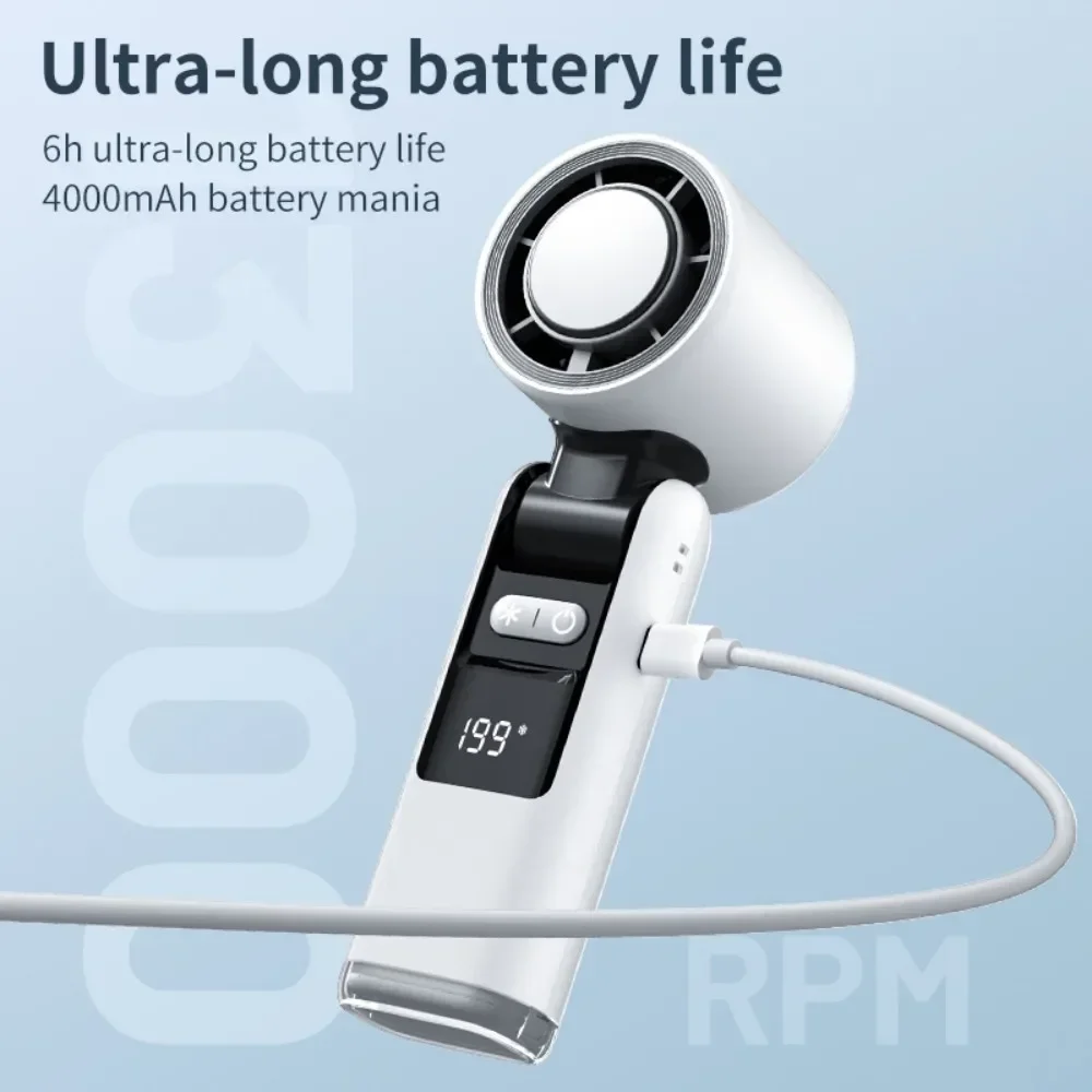 Handheld Portable Fan with Ice Cooler 4000mAh Rechargeable Pocket Fans Foldable Design LED Display 1-199-Speed Wind Cooling Fan