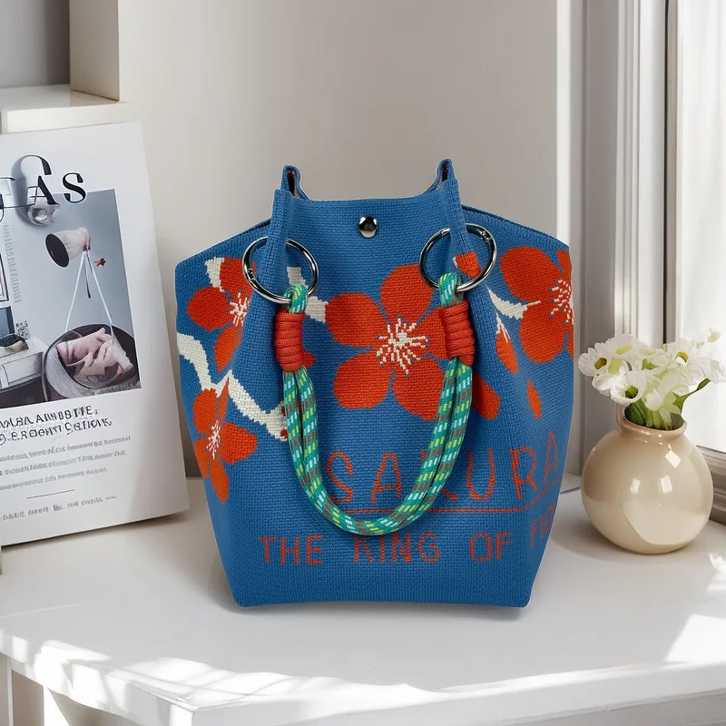 

Butterfly Knitted Bucket Bag Women's Fashion Handbag Versatile Knitted Wrist Bag Shopping Handbag Cute Handbag 2025