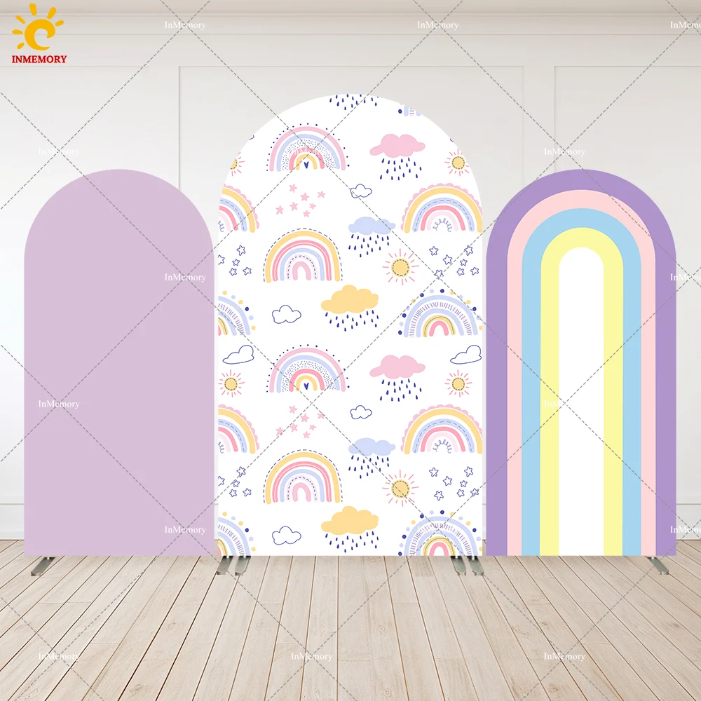 

Purple Boho Wedding Party Decoration Chiara Arched Wall Rainbow Birthday Arch Cover Backdrop for Kids Baby Shower Background