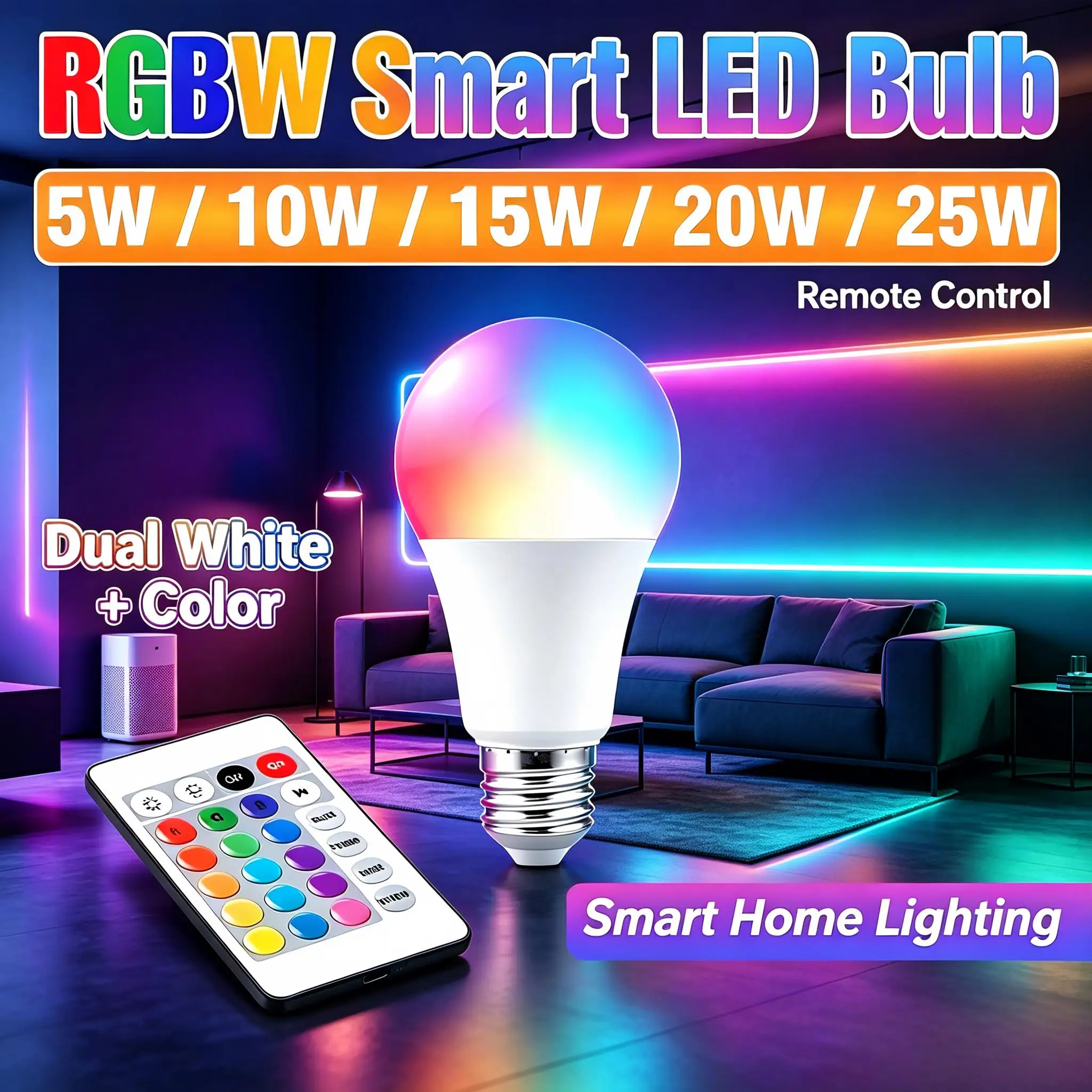 25W LED RGB Light Bulb E27/E26 Ceiling Lamp Smart IR Remote Control Dimming Chandeliers Colorful Bulbs For Home Party Decoration