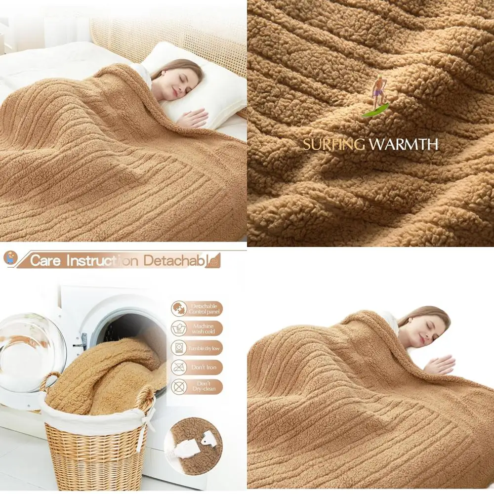 

Double-Sided Sherpa Electric Blanket, 62x84 Camel, 6 Heat Settings, 10-Hour Auto-Off, Automatic Safety