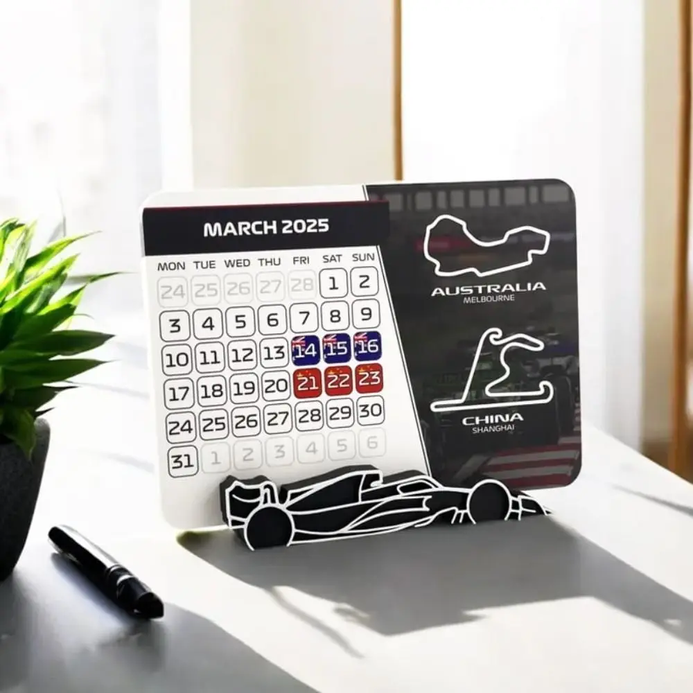 

2 Pcs Trendy Car Racing Desktop Calendar Experience with Bracket Motor Calendar Thrill Cool Calendar Office