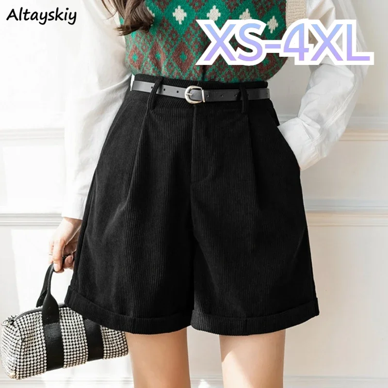 XS-4XL Velours Côtelé At Shorts Femmes compromis Solide Vintage All-match Optique Automne Hiver Populaire Chic A-ligne OupillBaggy Femme