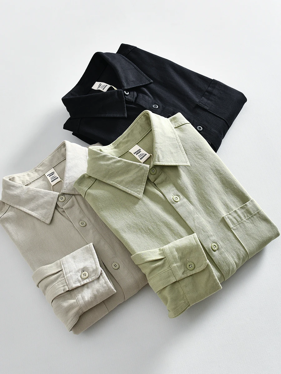 

American Style Khaki Men's Casual Long Sleeve Shirt Standard Fit Fashion Urban Cotton 100% Pure Color Workwear for Autumn