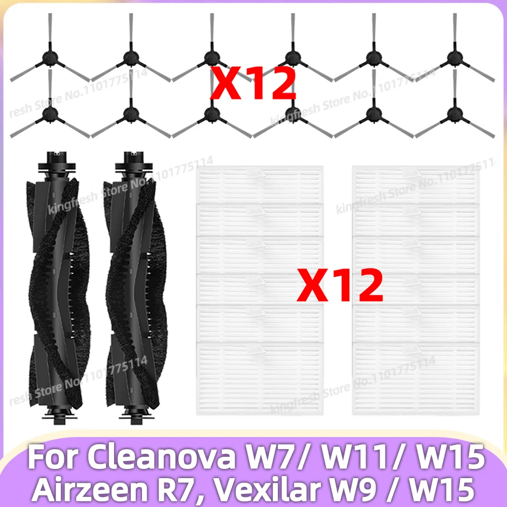 Compatible con ( Cleanova W7 / W11 / W15, Vexilar W9 / W15, Airzeen R7 ) Piezas para aspiradora Cepillo principal Cepillo lateral Filtro Bolsa para polvo