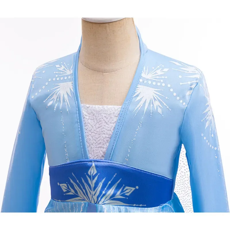 حكاية خرافية الأميرة إلسا نفس النمط فستان فتاة تأثيري ملكة الثلج الأزرق بأكمام طويلة بنطلون ملابس الحفلات رداء غير رسمية ob;8