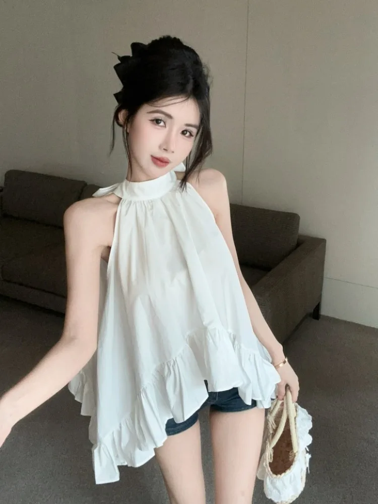 

Fashionable Korean Design Off-Shoulder Vest Spring Summer New Style Women's Irregular Simple Neck Hanging Top Versatile Pure ...